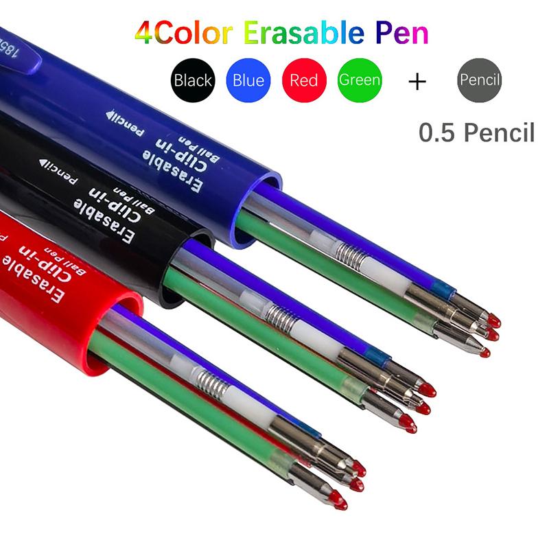 Creative 5 In 1 Press Erasable Neutral Pen 0.7mm Blue Blck Red Green Refills Mechanical Pencil Writing Painting Stationery