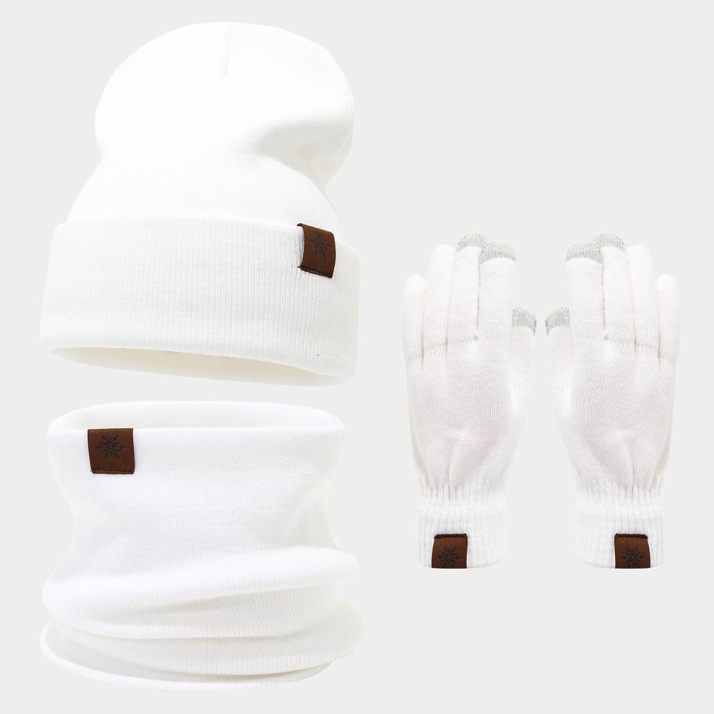 Snowflake Pattern Wool Hat Scarf Gloves Bundle For Cold Weather Fashion