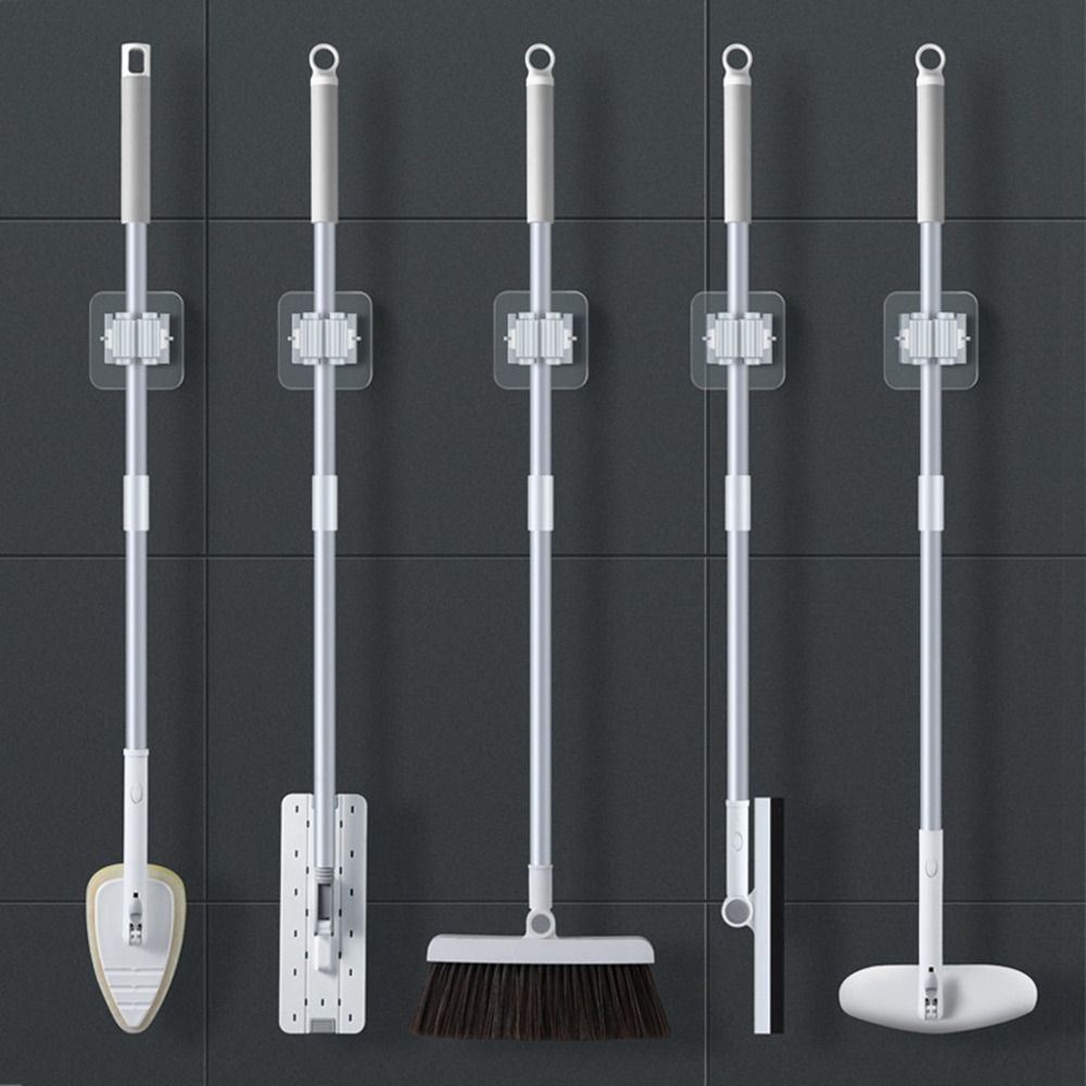 High Quality Wall Mounted Household Bathroom Storage Free Punch Broom Hanger Hook Mop Organizer Holder Mop Clip Storage Rack