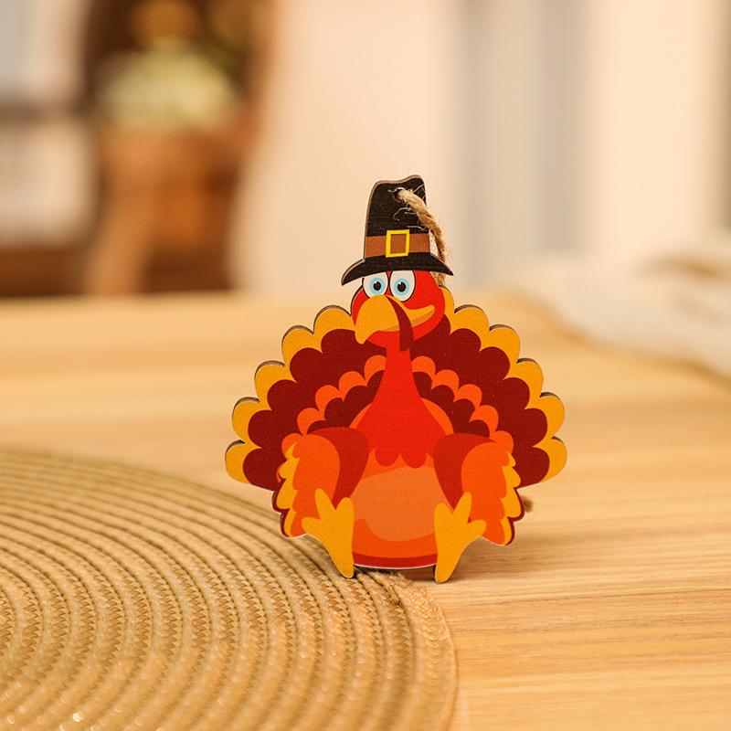 Harvest Festival Wooden Sign Turkey Pendant Thanksgiving Wooden Painted Car Pendant Pumpkin Wooden Sign Decoration