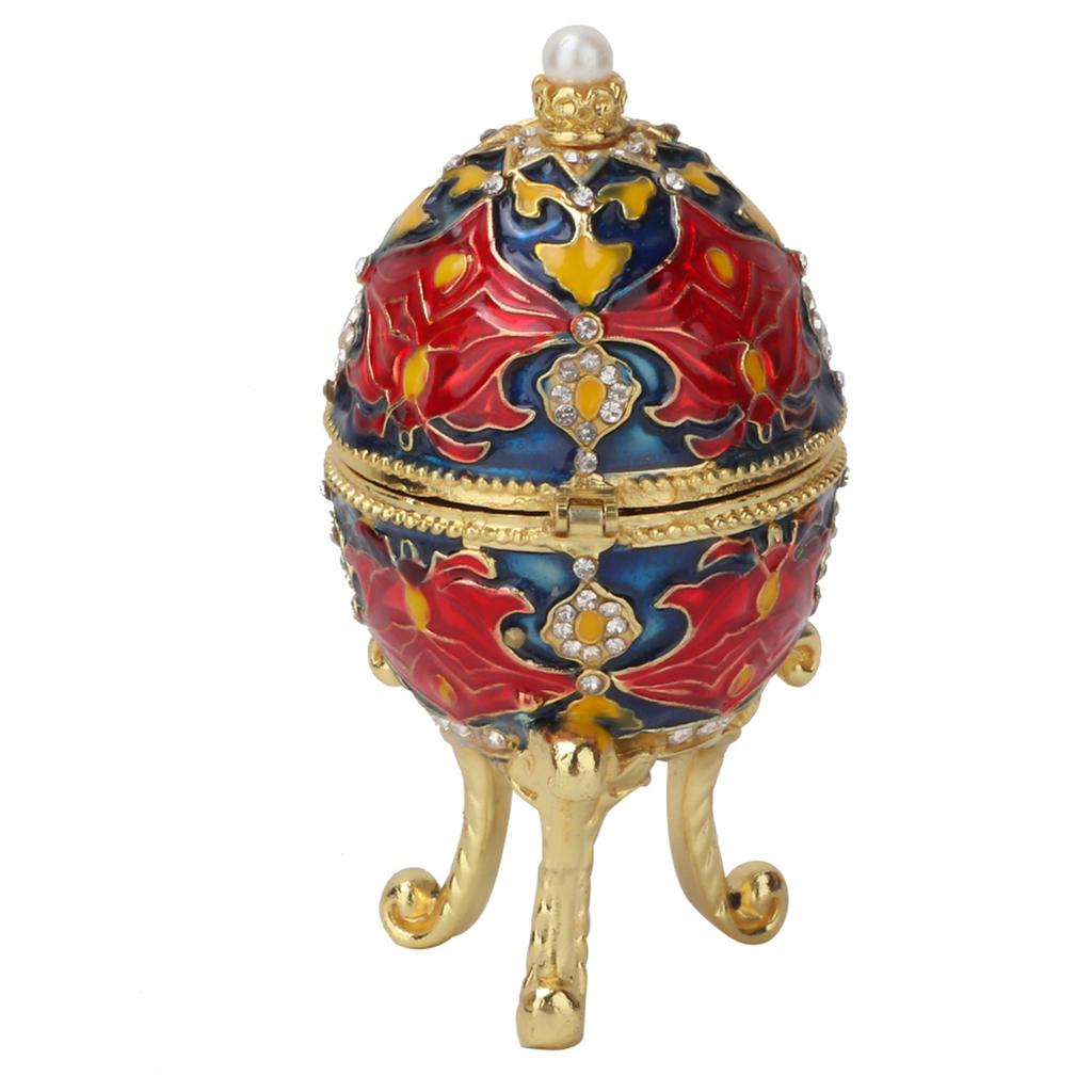 Fdit Vintage Enamelled ster Egg Jewelry Box, Zinc Alloy Diamante Jewelry   with Antique Floral Pattern, Decorative for Women, ster Houses and