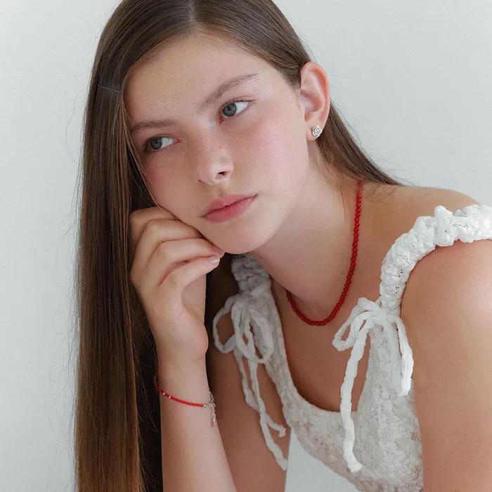 Red Beads Silver Ball Bracelet