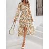 European and American Women's New Autumn and Winter Flower Print Cardigan V-neck Long-sleeved Dress