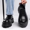 Herren Schwarze Leder Schuhe mit Höhenerhöhung - Dicke Sohle, Big-Toe-Design, Ideal für Hochzeiten und Geschäft.