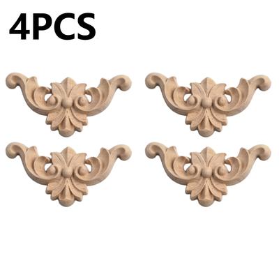 4pcs Wooden Carved Corner Furniture Applique Mouldings Decal DIY Home Decor Flower Wooden Figurines Crafts Corner Frames