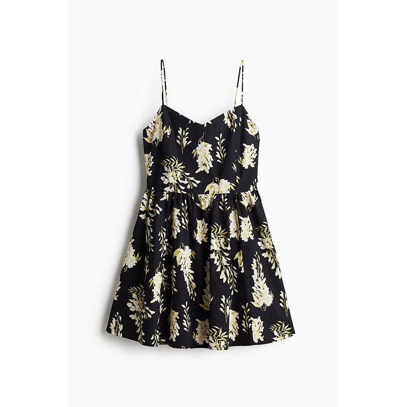 

HM Women s Dress Summer Print Slim fit Fresh Peach Heart Collar A Word Suspender Skirt Design Floral Skirt 1231427 Black/Florals 006 160/88(S)