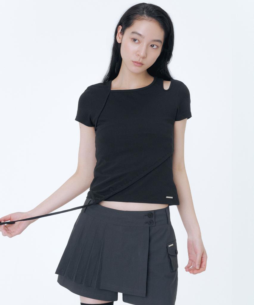 MISEKI SEOUL Cutout Shirring Layered Shortsleeve Black