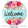 Flower Wooden Hanging Sign, Welcome Watercolor Floral Door Sign, 11.8"X11.8" Circle Farmhouse Rustic Front Door Hanger Sign