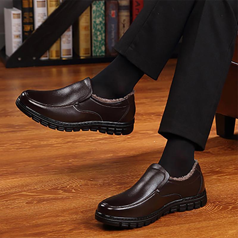 Fashion Winter Warm Fur Loafers Men Leather Casual Shoes Men Walking Footwear Non-slip Thick Sole Warm Men's Sneakers Leather Moccasins