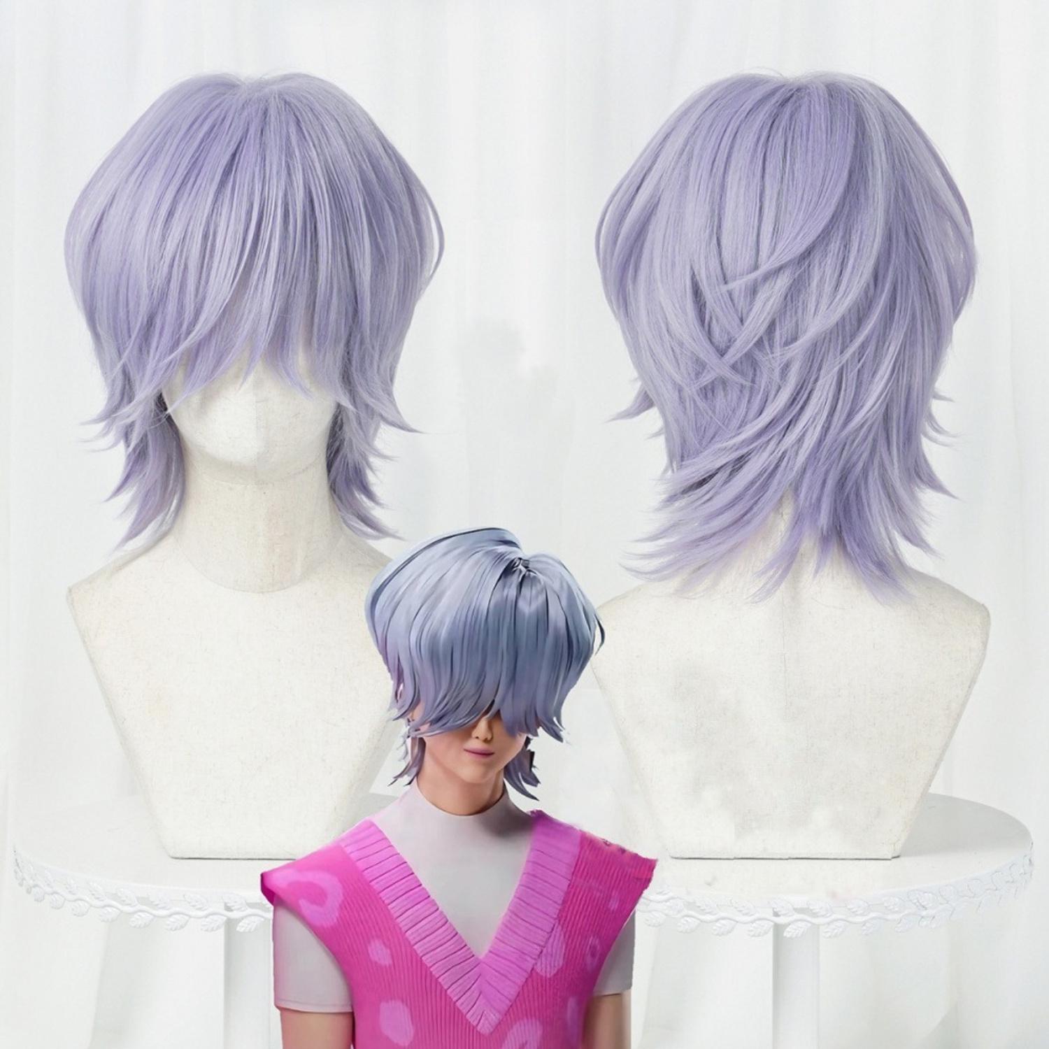 Skpop Saja Boy Mysterie Saja Cosplay Pruik Hoofdhuid | Hoge Temperatuur Vezel, Krullende Golf, Gesp Net, Unisex-Volwassene, Geschikt voor Anim One Size gray