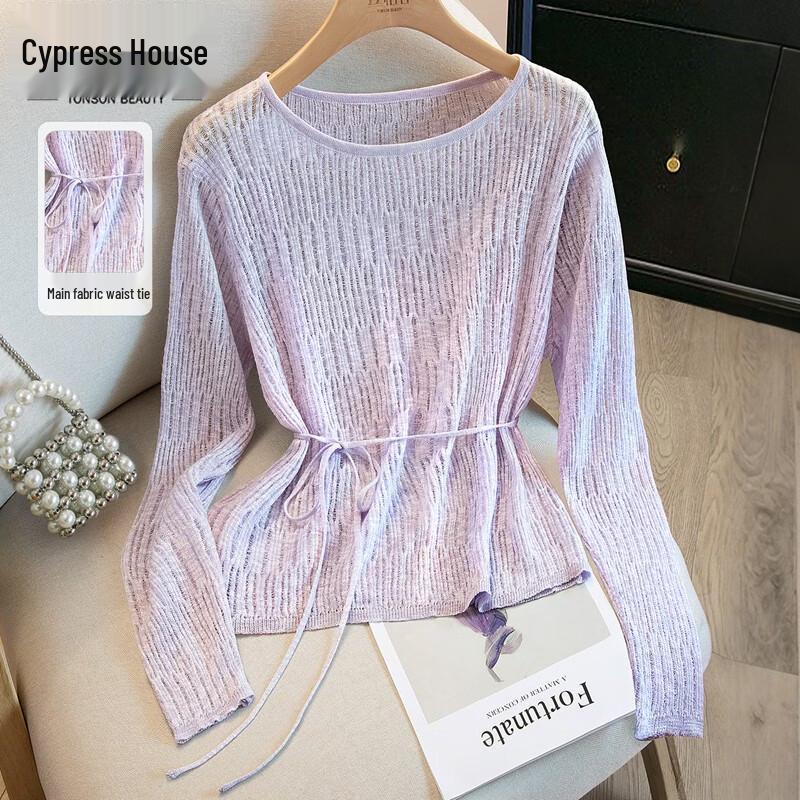 Sibaishai Women s Solid Long Sleeve Hollow Knit Top M