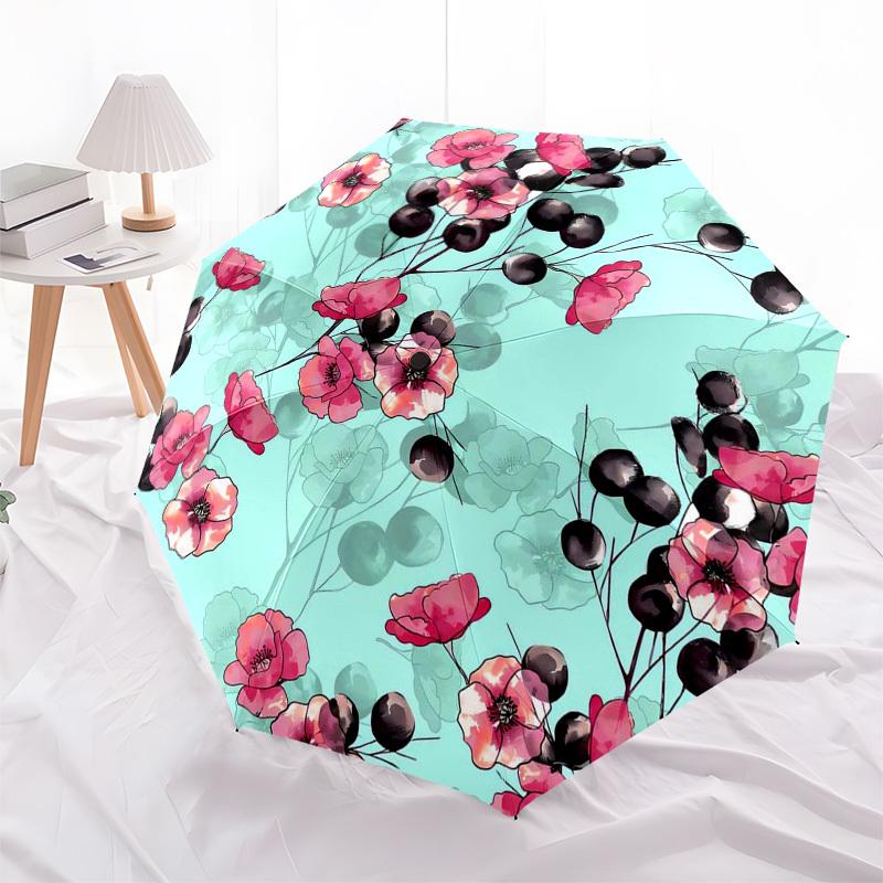 1pc Floral Pattern with Pink Flowers and Black Berries Umbrella with Plastic Handle,Suitable for All Seasons Umbrellaptys26057