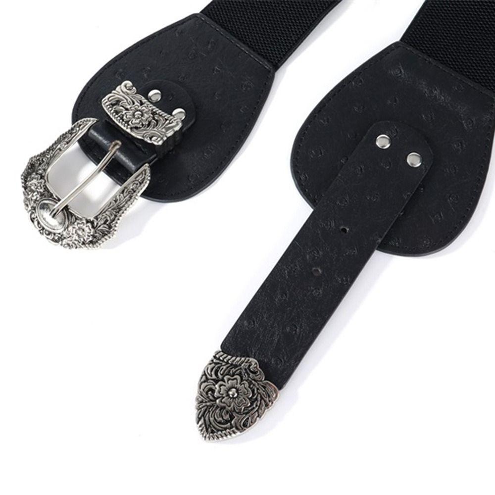 Boucle Rétro Sculptée Réglable Ceinture Élastique à la Taille Ceinture à Boucle Métallique Accessoire de Taille