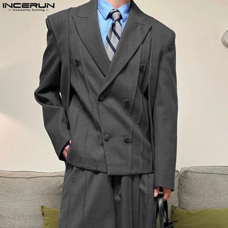INCERUN Autumn Men Notched Lapel Long Sleeve Oversized Casual Thin Blazer Coats