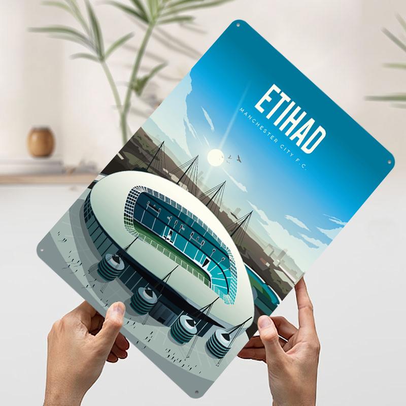 

Etihad Stadium Poster Customized Vintage Metal Signs Wall Art Retro Tin Plaque for Mancave Room Decoration Garage Decorations 7.9x11.8In(20x30cm)