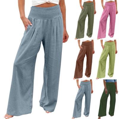 High Waisted Pants For Women Stretchy Wide Leg Palazzo Pants Casual Comfy Beach  Pants Trousers