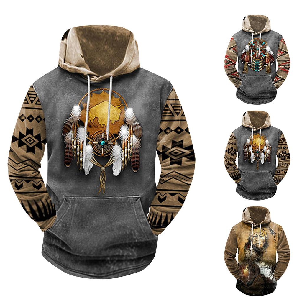 Luźny męski i damski sweter z kapturem i długim rękawem z modnym nadrukiem