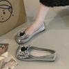 Summer New Rhinestone Butterfly-knot Square Toe Shallow Mouth Women's Flats 2025 Fashion Flat with Soft Bottom Ladies Shoes