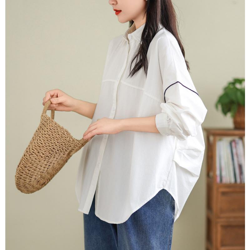 New Plus Size Women Blouse Coat Jackets Autumn Vintage Outerwear Solid Basic Long Sleeve Loose Button Blouse