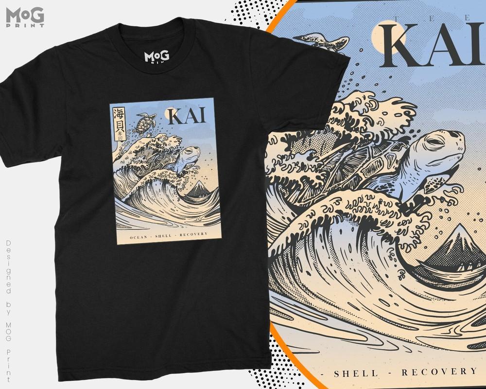 

Japanese Wave Turtle Art T-shirt Tortoise Great Kanagawa Modern Japan Painting 2XL