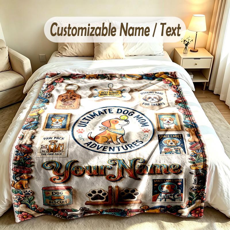 Dog Theme Soft Blanket Personalized Custom Name Text Print Warm Blanket Home Sofa Bedroom Decor