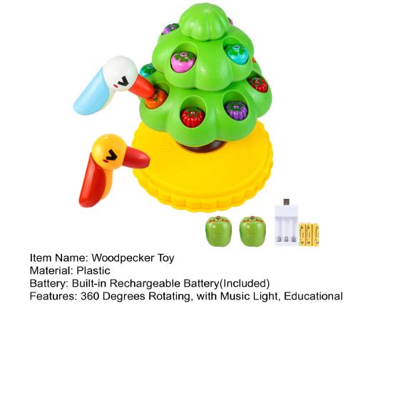 Magnetic Woodpecker Fruit Pick Toy 360 Degrees Rotating Fruit Tree with Music LED Light Educational Toddlers Boys Girls Fine Motor Skills Bird Fishing