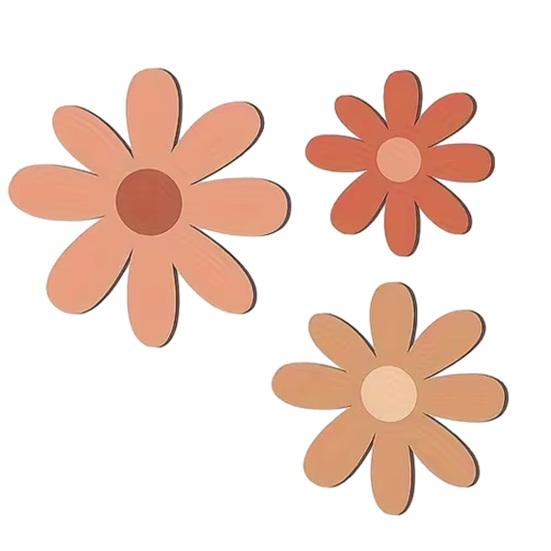 

3Pcs/Set Wooden Flower Wall Decoration Home Office Living Room Floral Wall Hanging Ornament Farmhouse Rustic Wall Art Decor рожевий