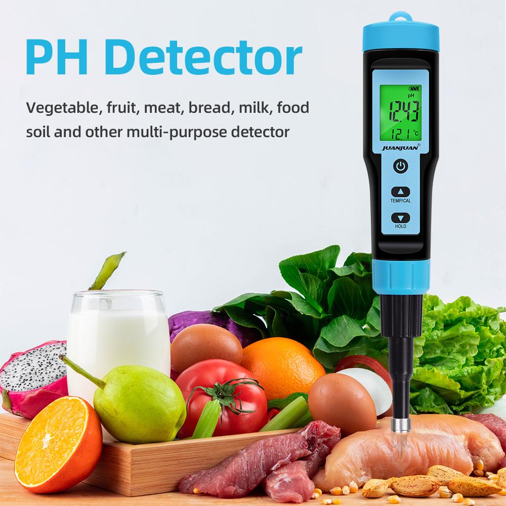Digital Food PH Meter 0.01 High Accuracy Sensor Temp Acidity Tester 0-14pH Detection Pen for Food Fruit Cheese Meat Canning