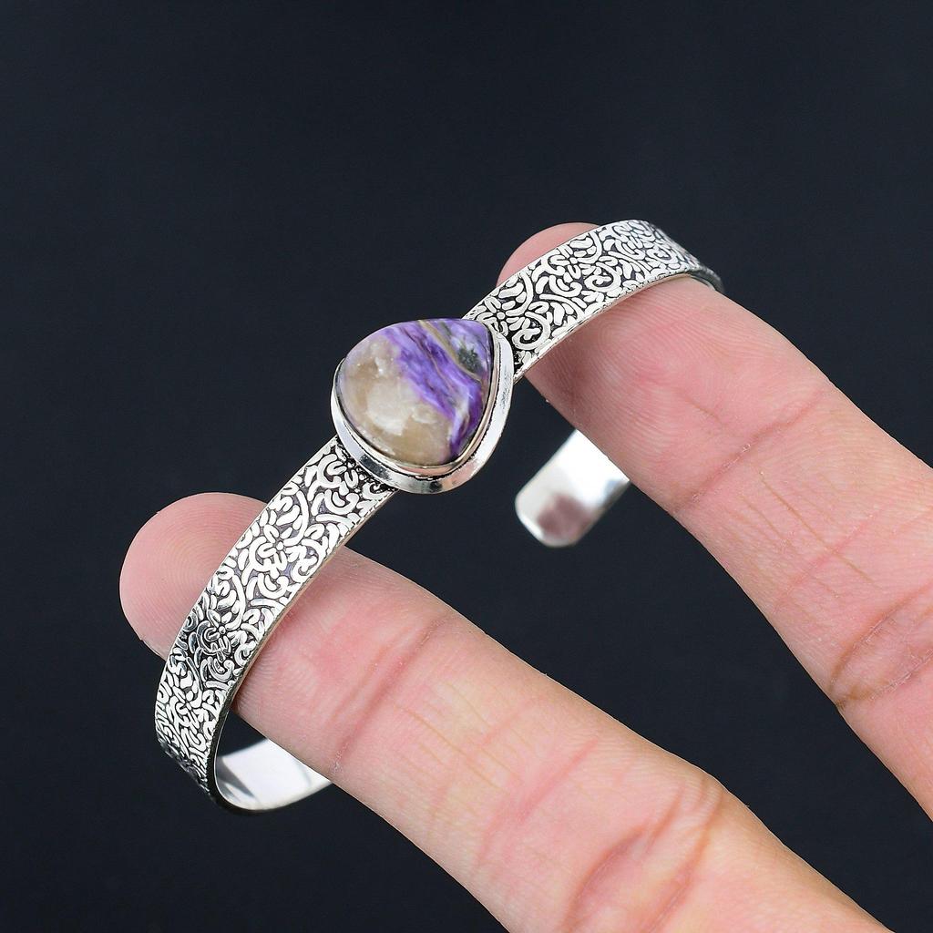 Halloween Deal 925 Sterling Silver Pear Charoite Stone Anniversary Wife Bangle