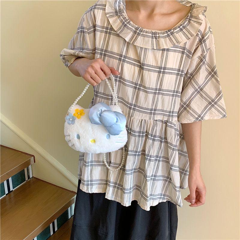 Pearl Chain Kitty Crossbody Bag Cute Plush Shoulder Bag Cat Storage Bag Kawaii Girl Women's Tote Pouch Children's Coin Purse