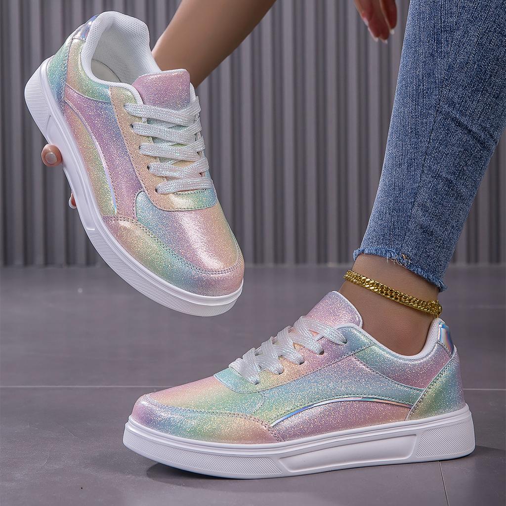 Women's Shoes Trendy Faux Leather Flat Heighten Skate Shoes, Wear Resistance Non Slip Lace Up Sneakers