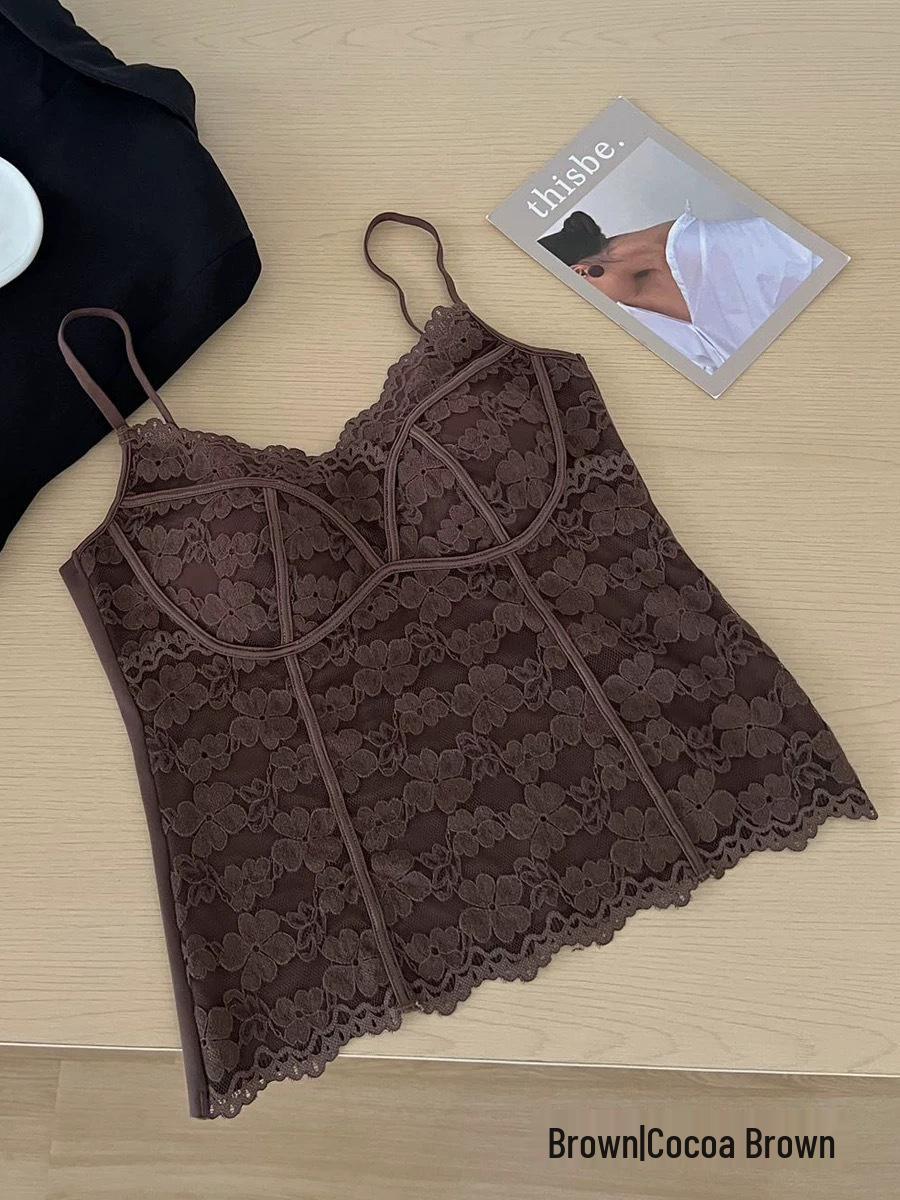 

Brushed Warm V-Neck French Lace Camisole with Chest Pads for Autumn & Winter L (105-125 lbs) кофейный