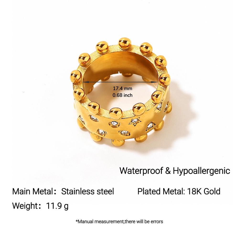 European American High-End 18k Gold Plated Stainless Steel Crown Ring with Zirconia Star – Waterproof and Fade-Resistant for Women