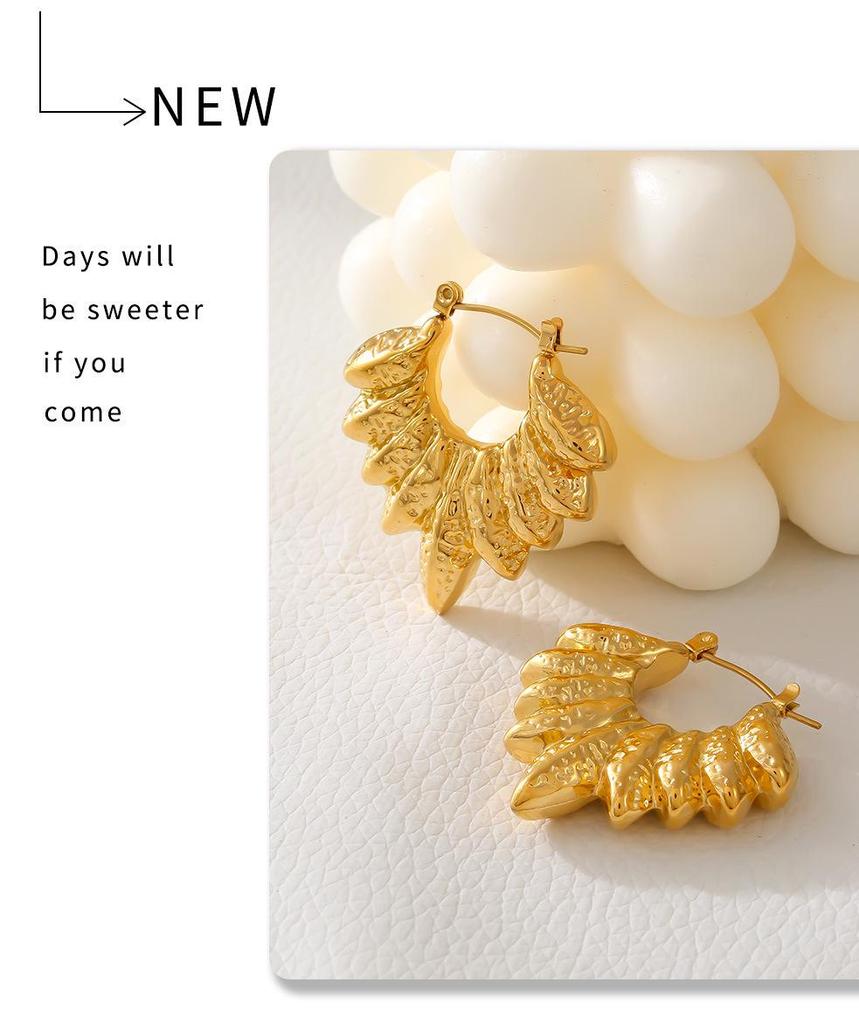 Leaf-Shaped 18K Gold Plated Titanium Steel Earrings
