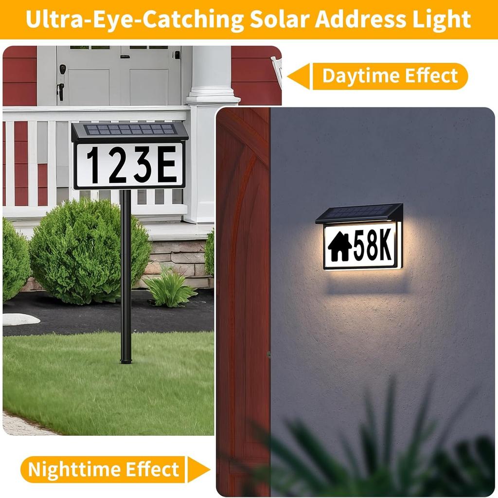 Solar Adressschild, Beleuchtete Hausnummern für Außen mit Erdspieß, Wandmontiert oder im Boden Solar-Adressnummern für Hof, Garten, Straße, Zuhause