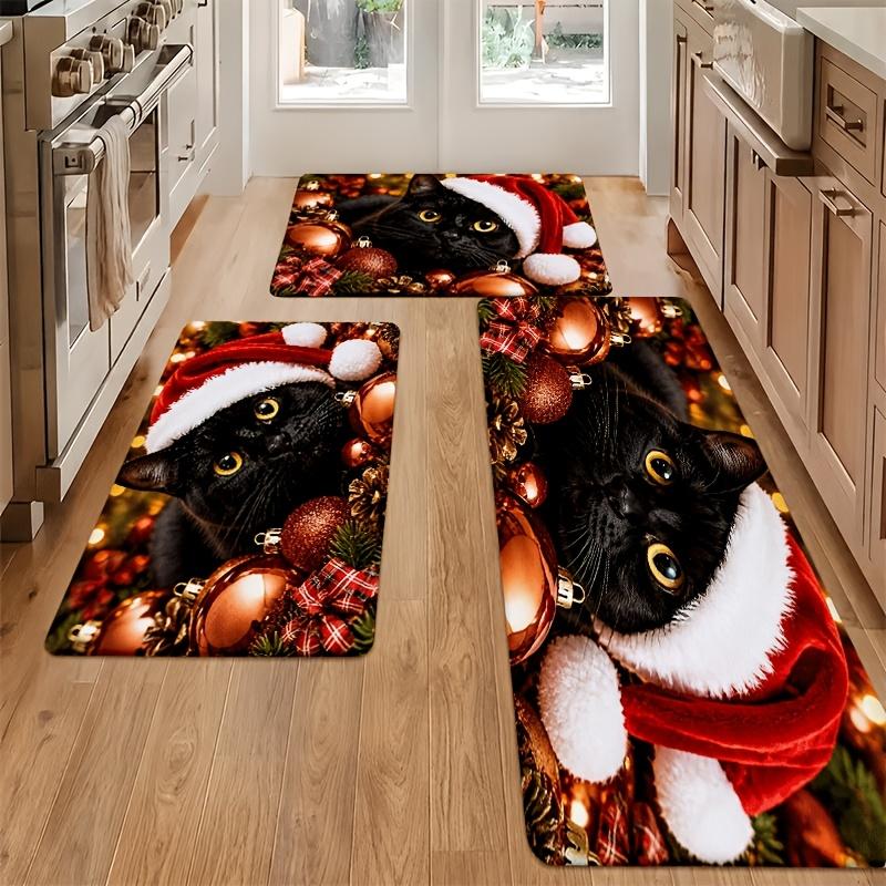 1Pcs Anti Fatigue Kitchen Rugs, Handmade Flannel Cat Print Waterproof Non-Slip Thick Cushioned Mat Comfort Standing Mat