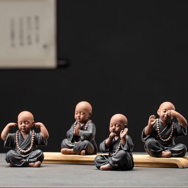 Chinese Zen Monk Ceramic Tea Pet Ornament Set