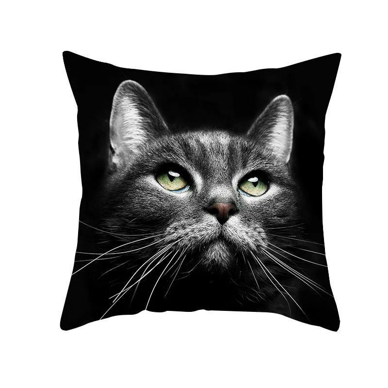 45X45CM Black Cat Pillowcases Polyester Home Cute Kitty Animal Lover Cushion Cover Funny Decoration Pillow