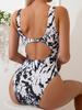 Sexy One Piece Swimsuit Women Snake Print Swimwear Underwire Monokini Open Back Push Up Bathing Suit Pad Beachwear Backless