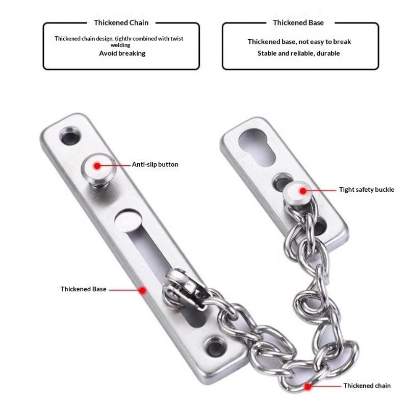 Corrosion Resistant Stainless Steel Door Security Chain Anti Theft Easy Install Latch for Home Coastal Hotel