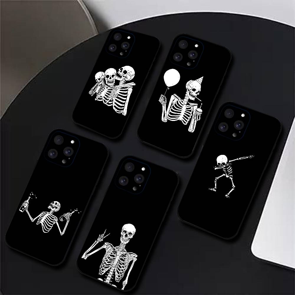 Skeleton Skull Phone Case Black Silicone Soft Shell For IPhone 17 16 15 14 13 12 11 Air Pro Max Plus Hot Sale