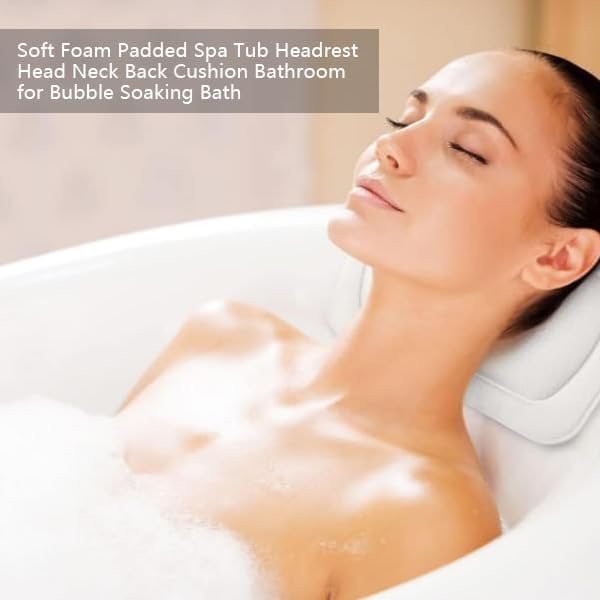 ZPSHYD Bathtub Pillow, Soft Foam Padded Spa Bath Pillow Tub Headrest Head Neck Back Cushion Bathroom for Bubble Soaking Bath(White)
