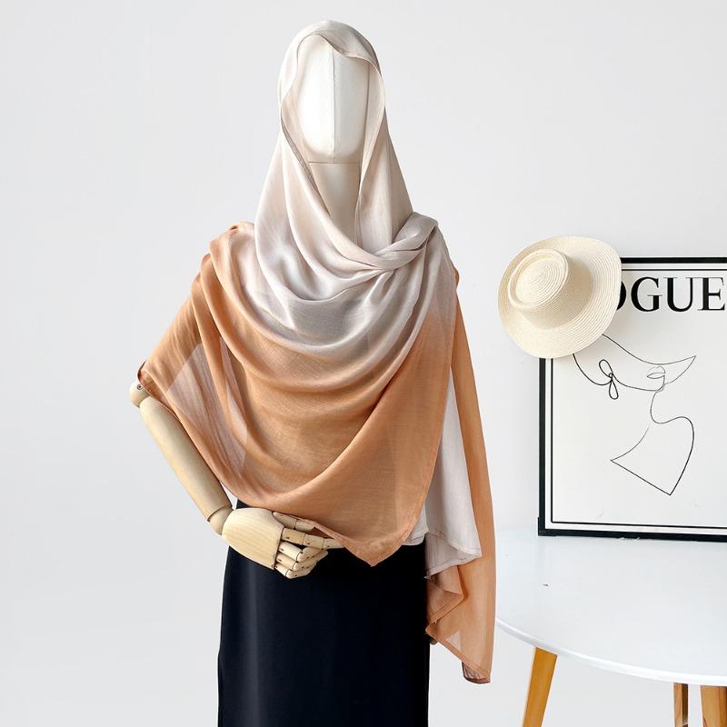 Retro solid color gradual change scarf women's thin simple lengthened yarn shawl cotton scarf headscarf bag head