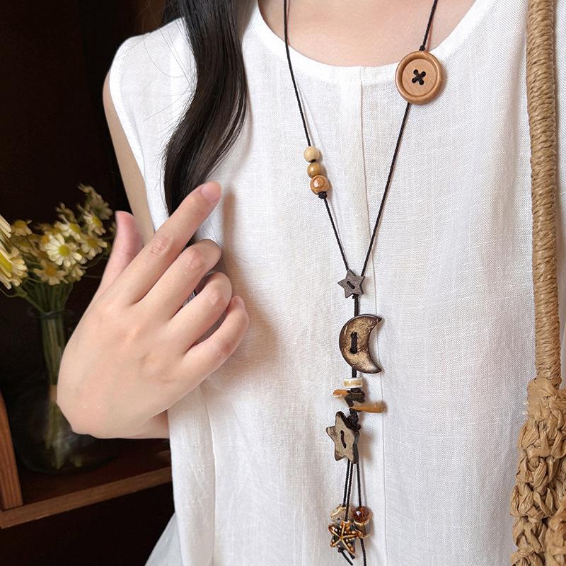 Bohemian Coffee Vintage Tassel Necklace, Ethnic Butterfly Pendant, 2025 Sweater Chain.