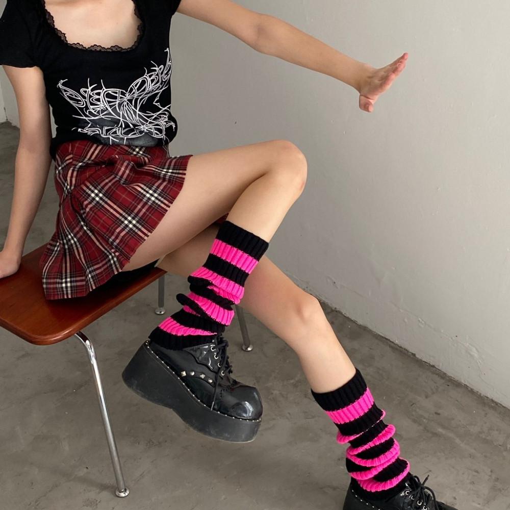 40cm Knitted Leg Warmers Women Sweet Jk Lolita Gothic Striped Harajuku Style Y2k Candy Color Arm Ankle Warm Slouchy Leg Covers