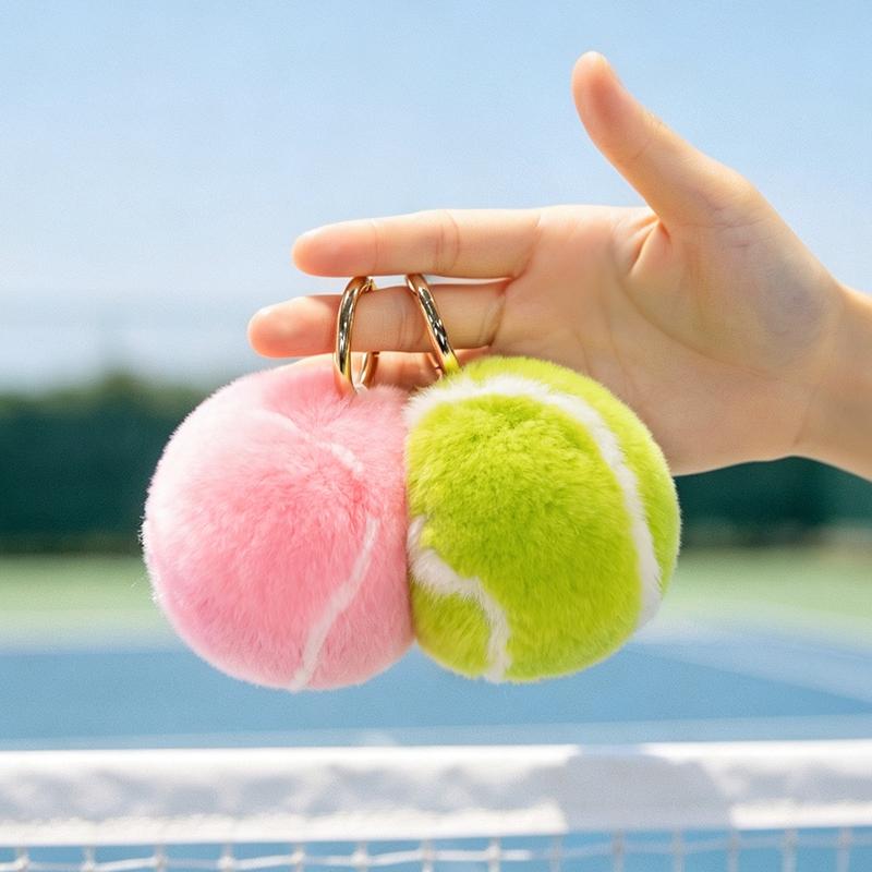 Fluffy Tennis Ball Plush Key Ring Soft Pompom Bag Pendant Sports Themed Gift For Friends Women Car Key Decor