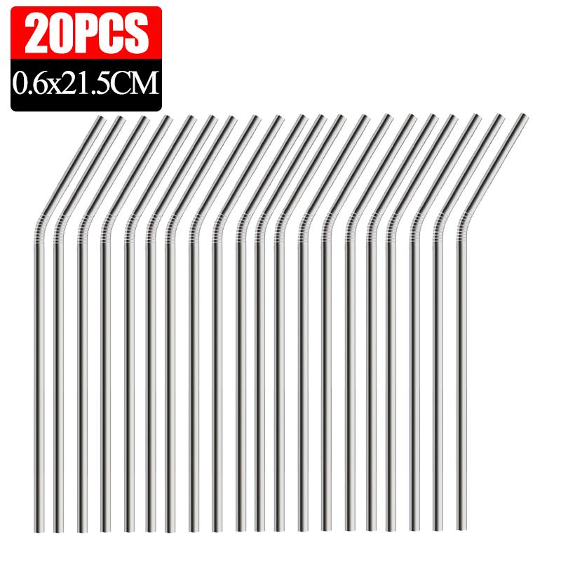 50/5x Stainless Steel Straw 304 Metal Drinking Straw for Party Kitchen Smoothie Milkshake Cocktail Hot Drinks Straight and Bent