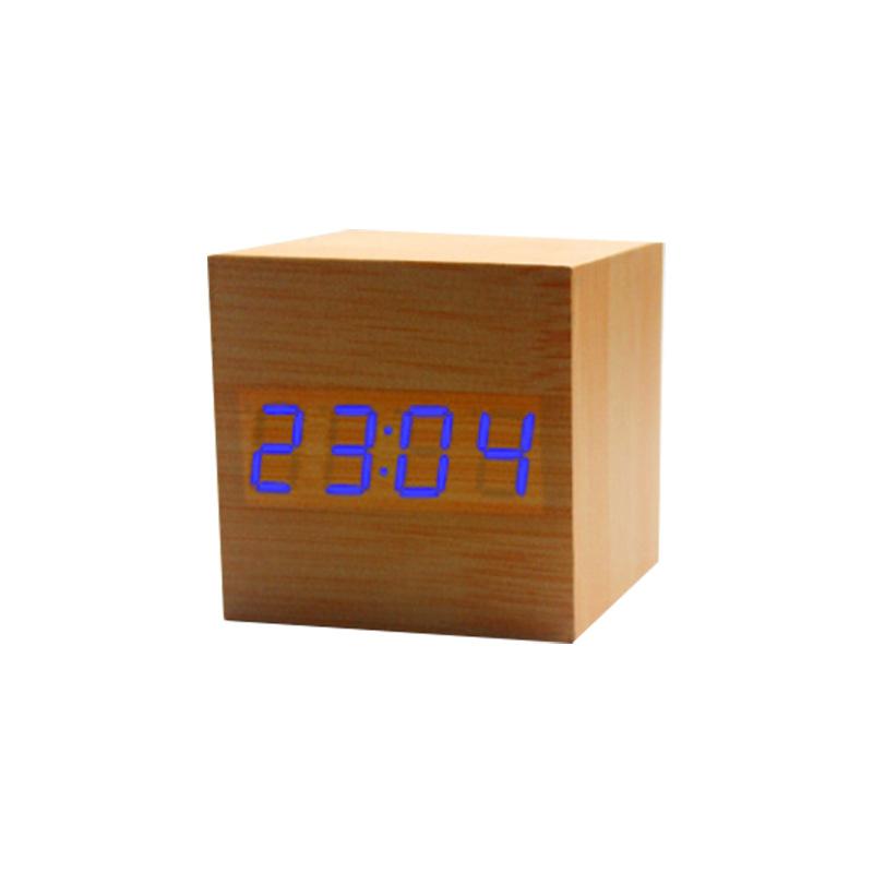 Wood Clock Creative Electronic Clock Square Digital Clock Mini Small Alarm Clock Thermometer Bedside Clock