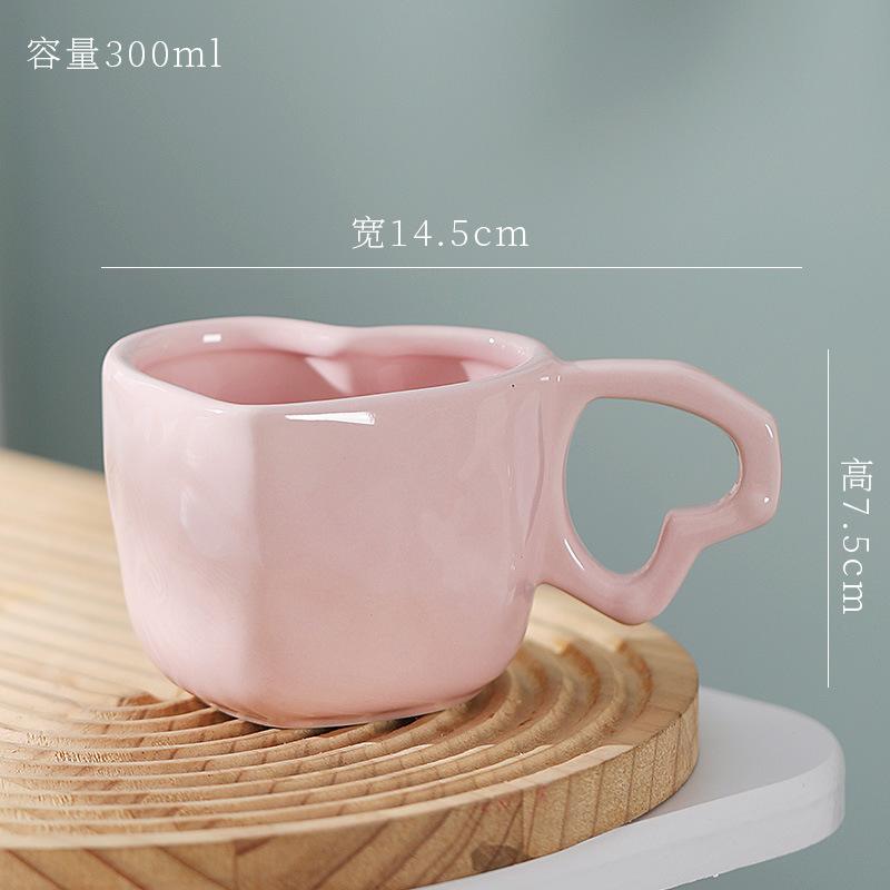 300ML European Ceramic Heart Coffee Cup Exquisite Afternoon Tea Flower Tea Latte Coffee Mug Home Use Heart-shaped Breakfast Mug