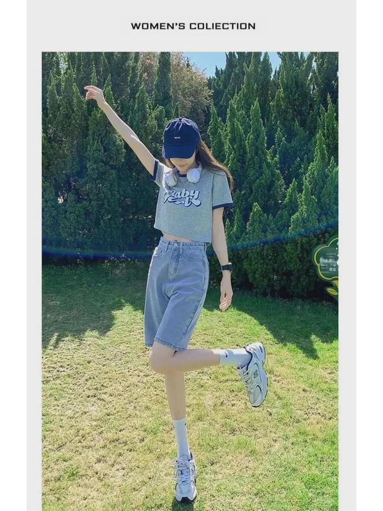 2024 Women's High-Waist Wide-Leg Denim Shorts – Slim, Loose, 5-Point Fit